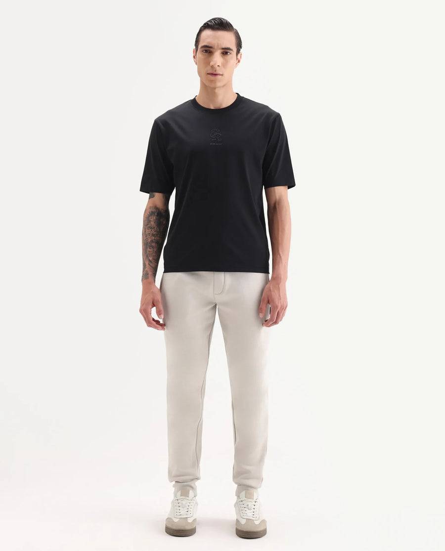 Rare Rabbit Men's Anderson-B25 Beige Cotton Blend Plain Joggers