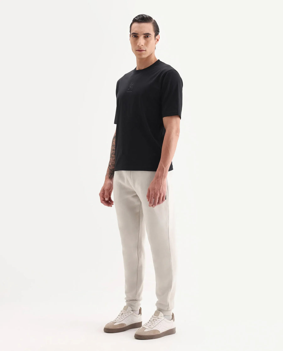 Rare Rabbit Men's Anderson-B25 Beige Cotton Blend Plain Joggers