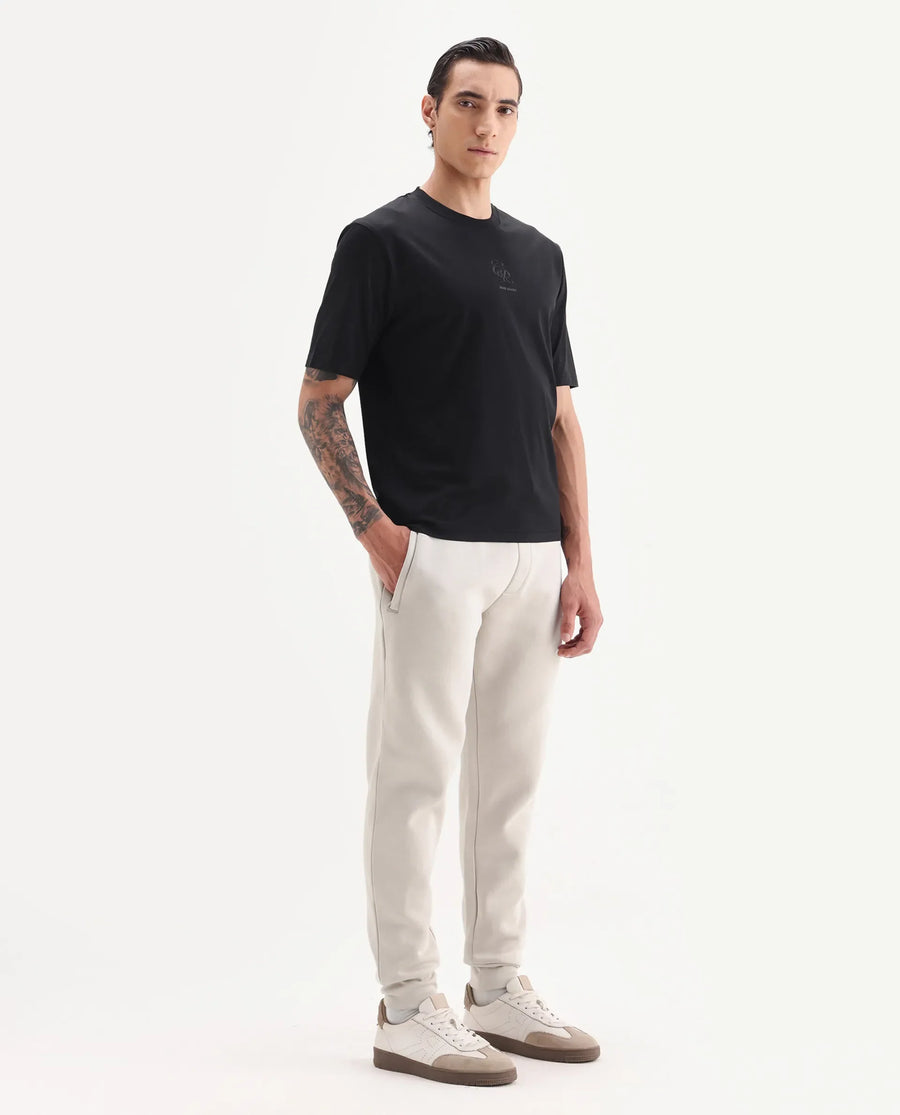 Rare Rabbit Men's Anderson-B25 Beige Cotton Blend Plain Joggers