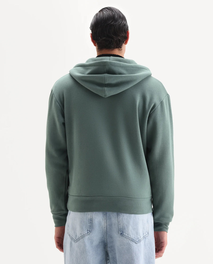 Rare Rabbit Men's Anderson-T25 Dusky Green Cotton Blend Plain Regular Fit Full Sleeve Hooded Sweatshirt