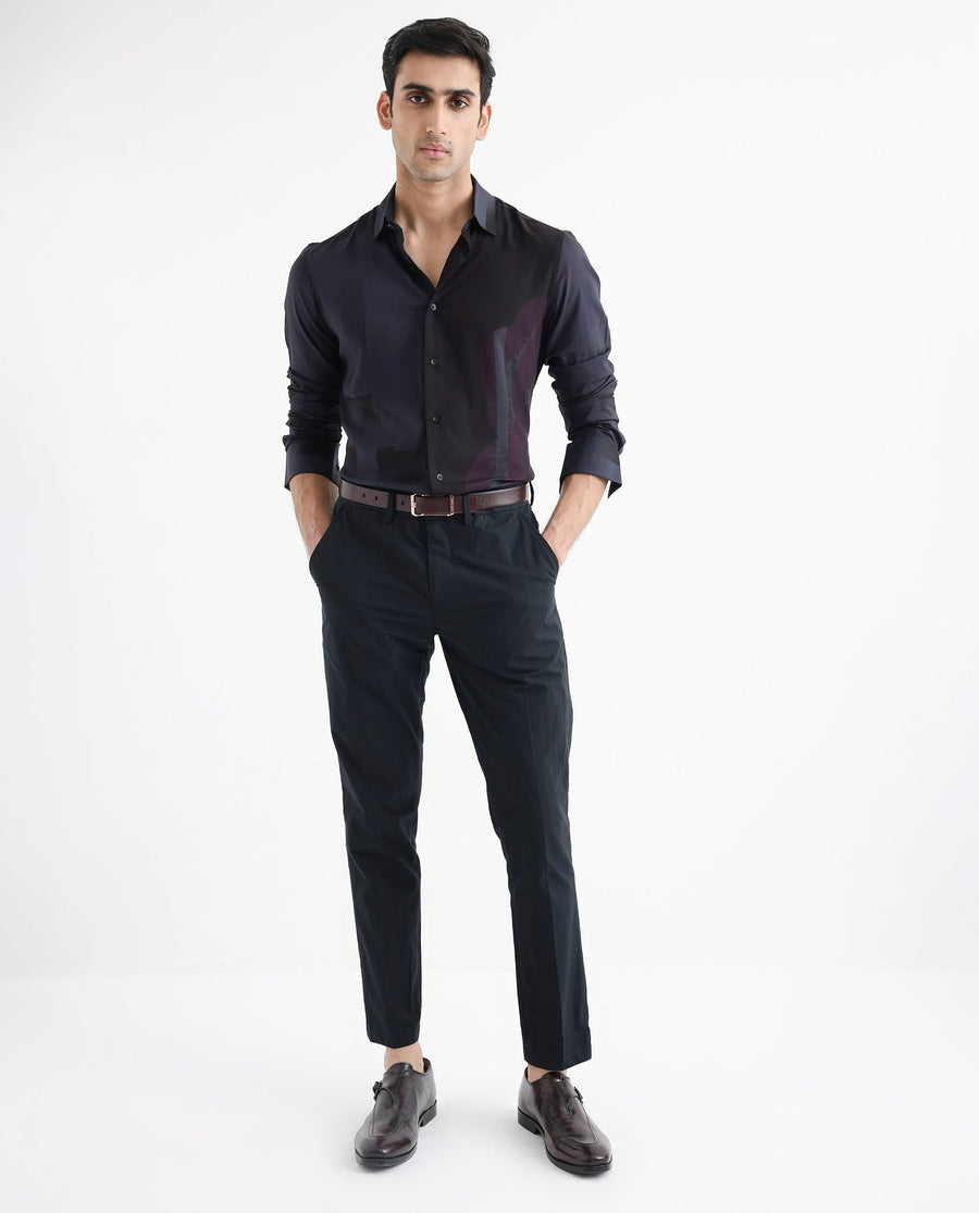 Rare Rabbit Men's Andron Dark Viscose Abstract Print Regular Fit Full Sleeve Collared Shirt
