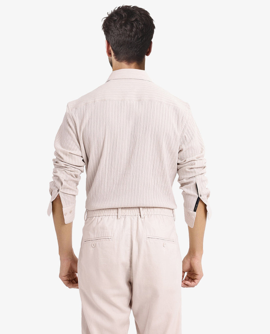 Rare Rabbit Men's Anemo Beige Cotton Striped Print Regular Fit Full Sleeve Collared Shirt