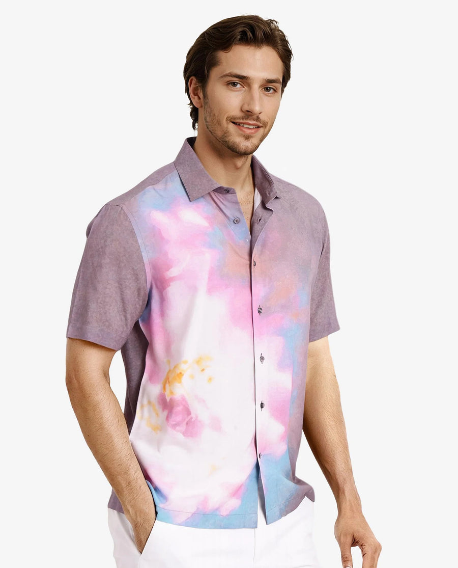 Rare Rabbit Men's Ankaa Grey Viscose Abstract Print Boxy Fit Half Sleeve Collared Shirt