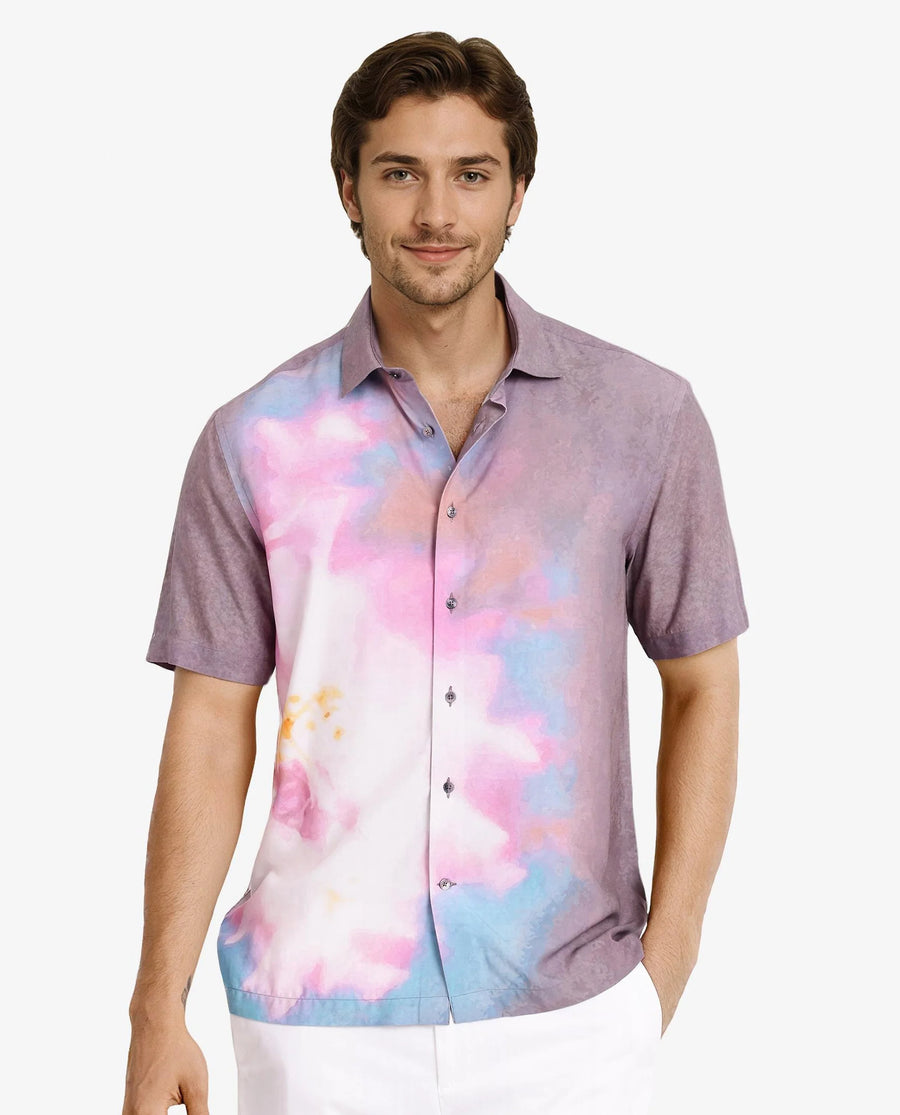 Rare Rabbit Men's Ankaa Grey Viscose Abstract Print Boxy Fit Half Sleeve Collared Shirt