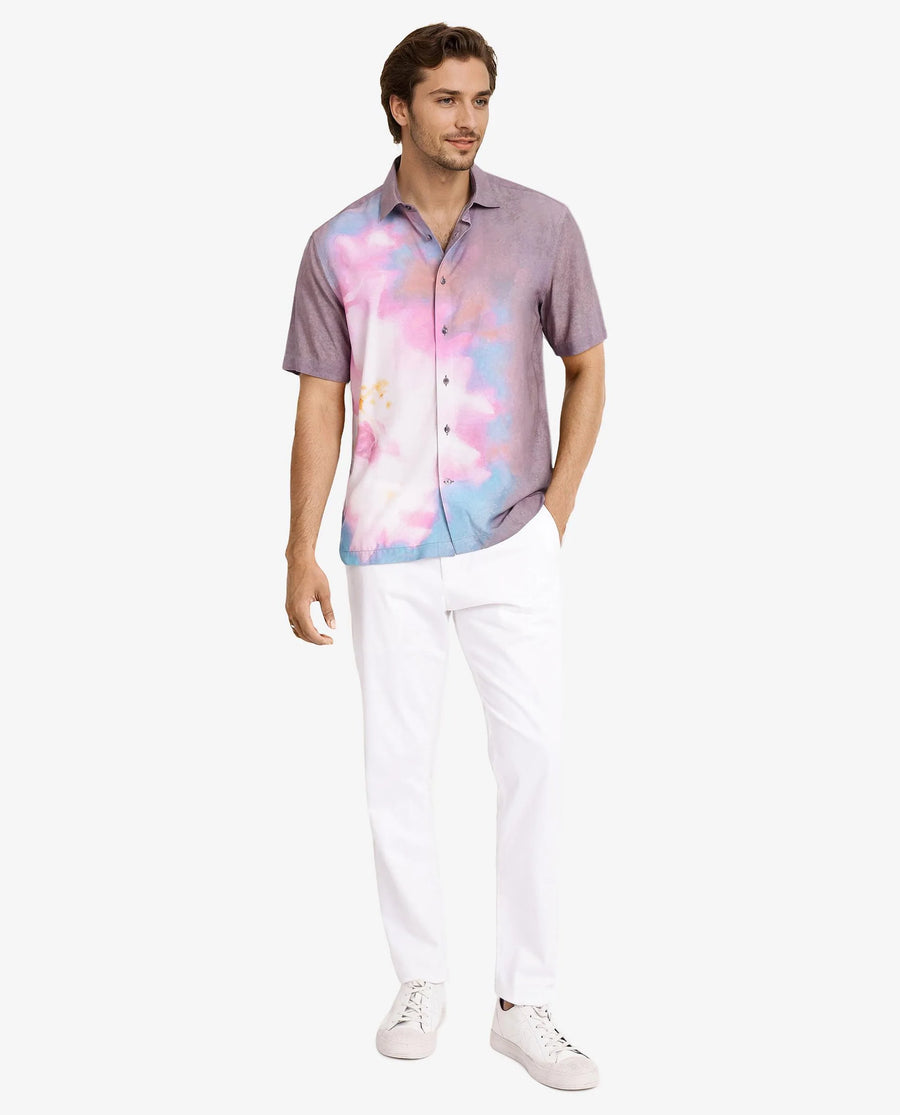 Rare Rabbit Men's Ankaa Grey Viscose Abstract Print Boxy Fit Half Sleeve Collared Shirt