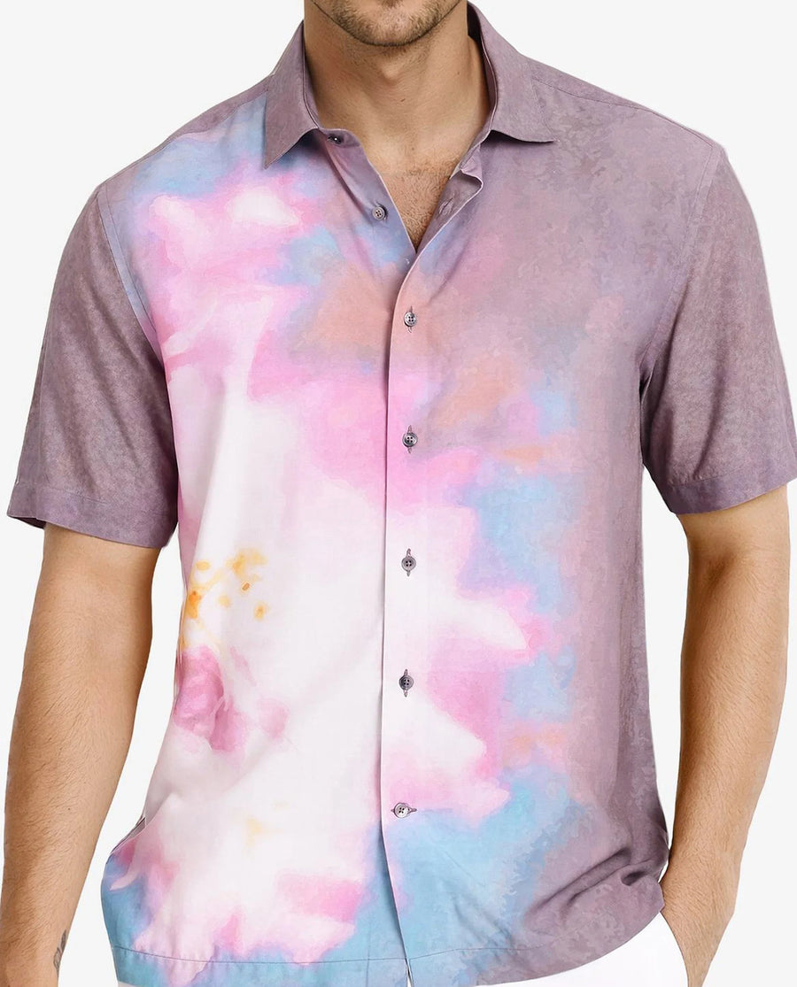 Rare Rabbit Men's Ankaa Grey Viscose Abstract Print Boxy Fit Half Sleeve Collared Shirt