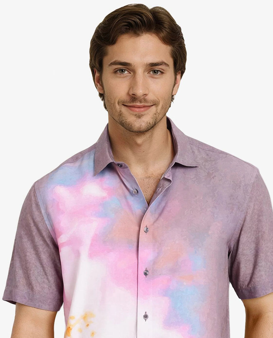 Rare Rabbit Men's Ankaa Grey Viscose Abstract Print Boxy Fit Half Sleeve Collared Shirt