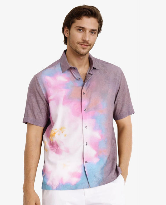Rare Rabbit Men's Ankaa Grey Viscose Abstract Print Boxy Fit Half Sleeve Collared Shirt