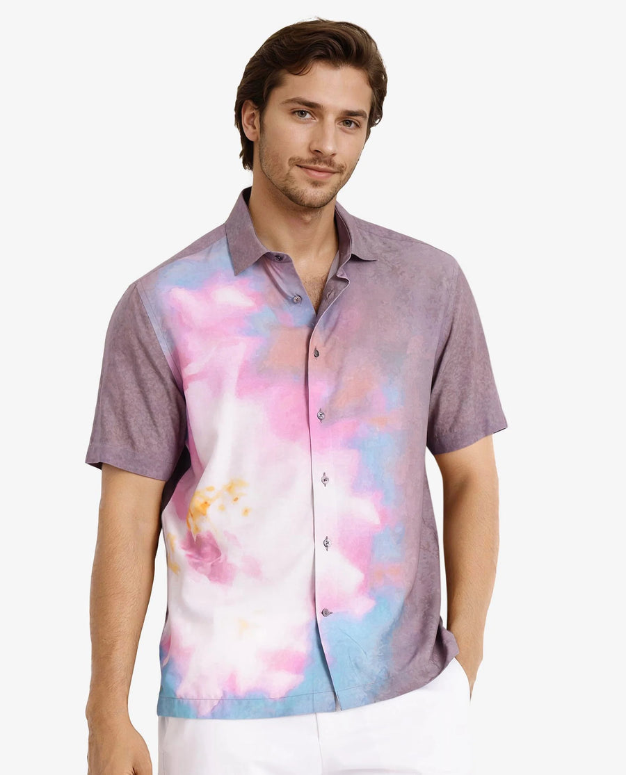 Rare Rabbit Men's Ankaa Grey Viscose Abstract Print Boxy Fit Half Sleeve Collared Shirt