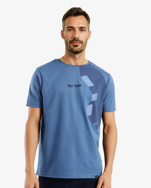 Rare Rabbit Men's Antu Blue Cotton Graphic Print Regular Fit Half Sleeve Crew Neck T-Shirt