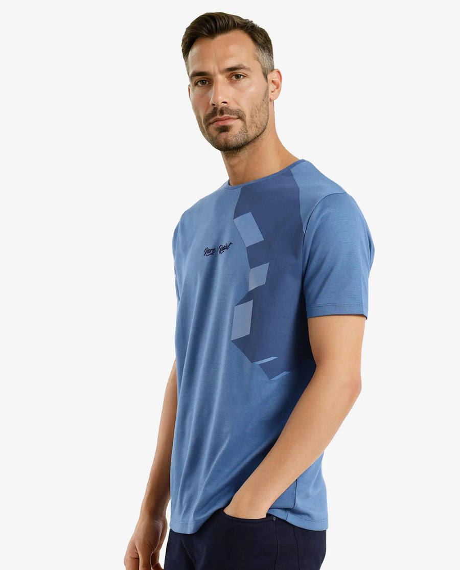 Rare Rabbit Men's Antu Blue Cotton Graphic Print Regular Fit Half Sleeve Crew Neck T-Shirt