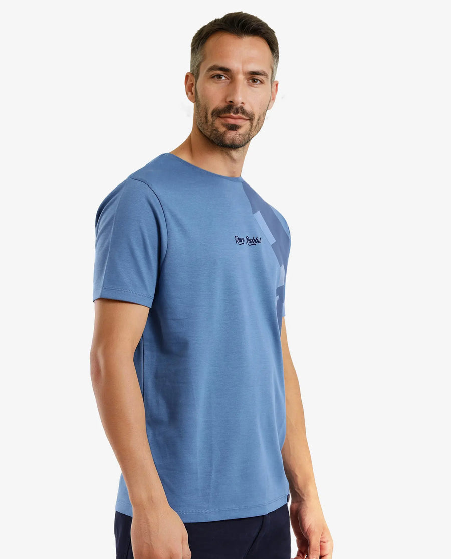 Rare Rabbit Men's Antu Blue Cotton Graphic Print Regular Fit Half Sleeve Crew Neck T-Shirt
