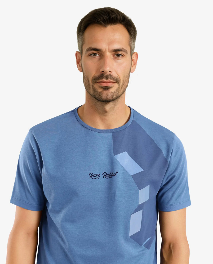 Rare Rabbit Men's Antu Blue Cotton Graphic Print Regular Fit Half Sleeve Crew Neck T-Shirt