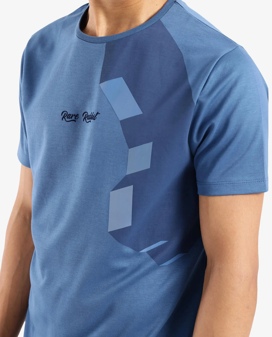 Rare Rabbit Men's Antu Blue Cotton Graphic Print Regular Fit Half Sleeve Crew Neck T-Shirt