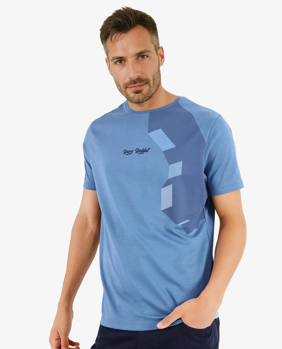 Rare Rabbit Men's Antu Blue Cotton Graphic Print Regular Fit Half Sleeve Crew Neck T-Shirt