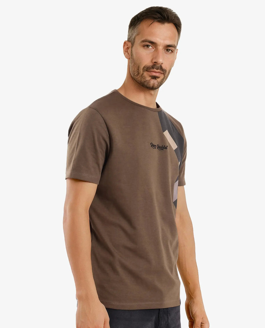 Rare Rabbit Men's Antu Olive Cotton Blend Graphic Print Regular Fit Half Sleeve Crew Neck T-Shirt