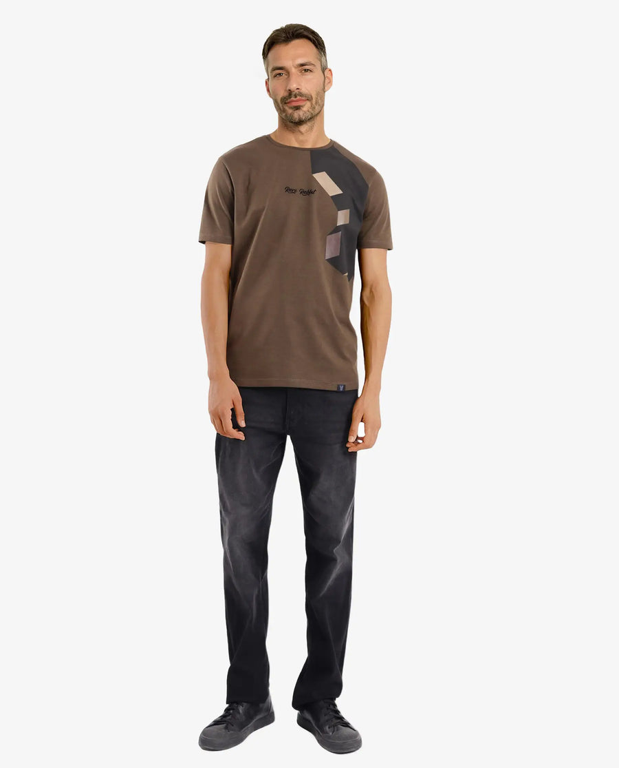 Rare Rabbit Men's Antu Olive Cotton Blend Graphic Print Regular Fit Half Sleeve Crew Neck T-Shirt