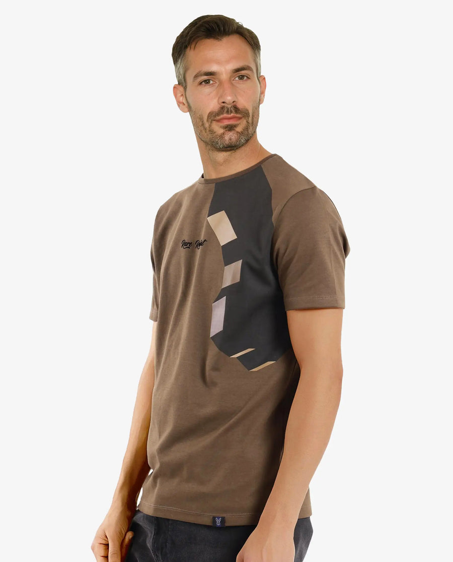 Rare Rabbit Men's Antu Olive Cotton Blend Graphic Print Regular Fit Half Sleeve Crew Neck T-Shirt