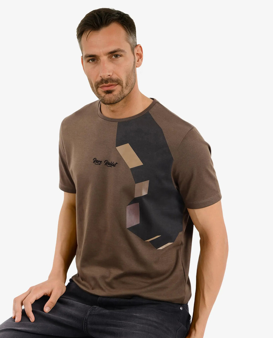 Rare Rabbit Men's Antu Olive Cotton Blend Graphic Print Regular Fit Half Sleeve Crew Neck T-Shirt