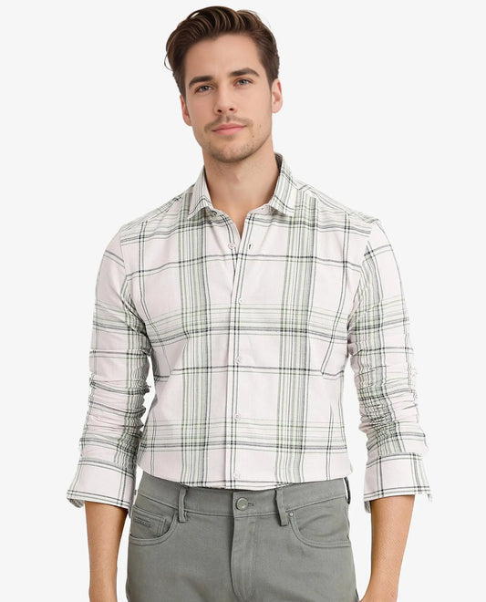 Rare Rabbit Men's Apel Light Pink Cotton Checked Print Regular Fit Full Sleeve Collared Shirt