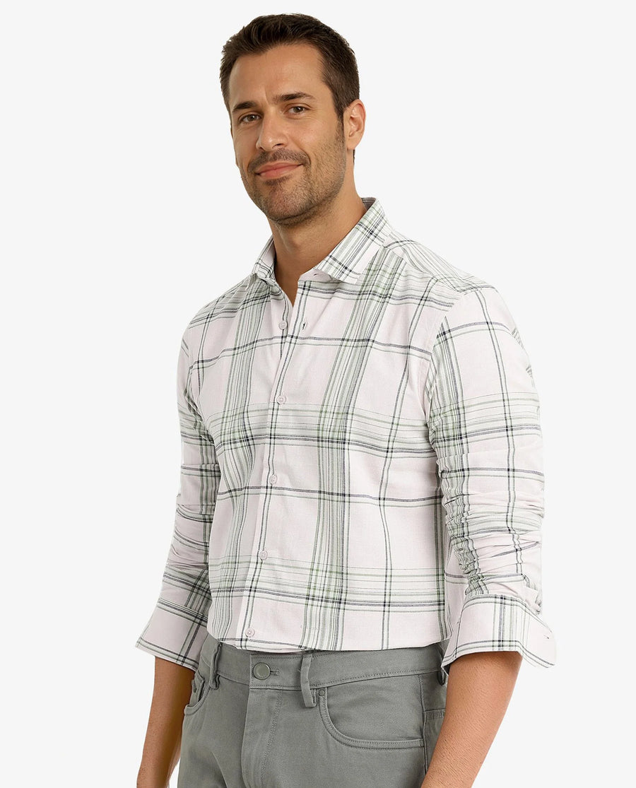 Rare Rabbit Men's Apel Light Pink Cotton Checked Print Regular Fit Full Sleeve Collared Shirt