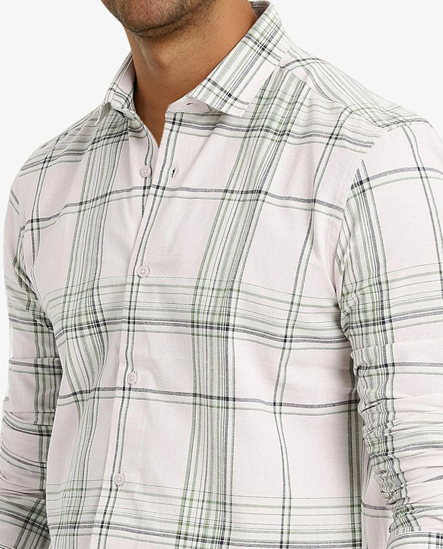 Rare Rabbit Men's Apel Light Pink Cotton Checked Print Regular Fit Full Sleeve Collared Shirt