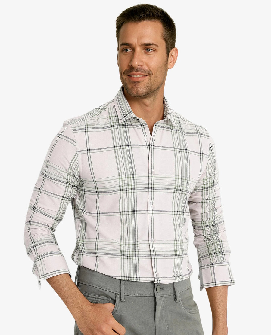Rare Rabbit Men's Apel Light Pink Cotton Checked Print Regular Fit Full Sleeve Collared Shirt