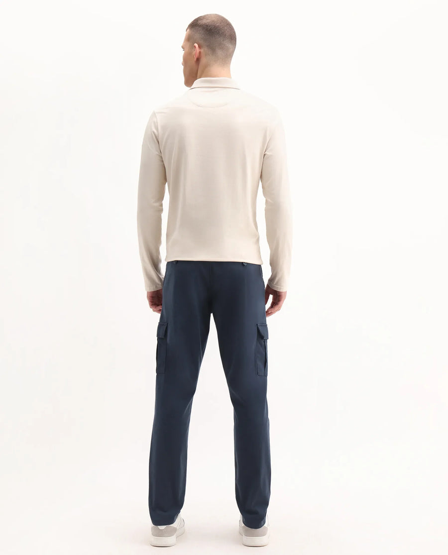 Rare Rabbit Men's Apex Navy Linen Blend Plain Regular Fit Trouser