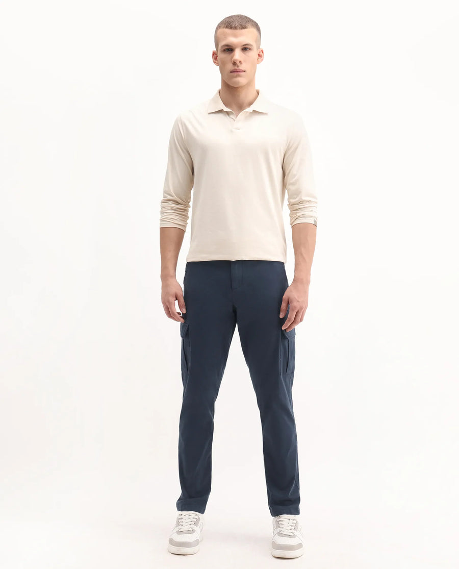 Rare Rabbit Men's Apex Navy Linen Blend Plain Regular Fit Trouser