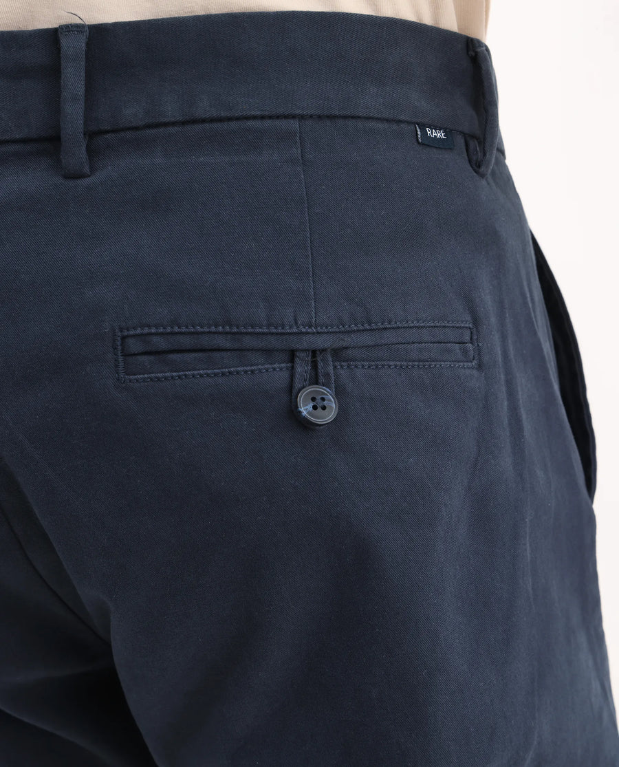 Rare Rabbit Men's Apex Navy Linen Blend Plain Regular Fit Trouser