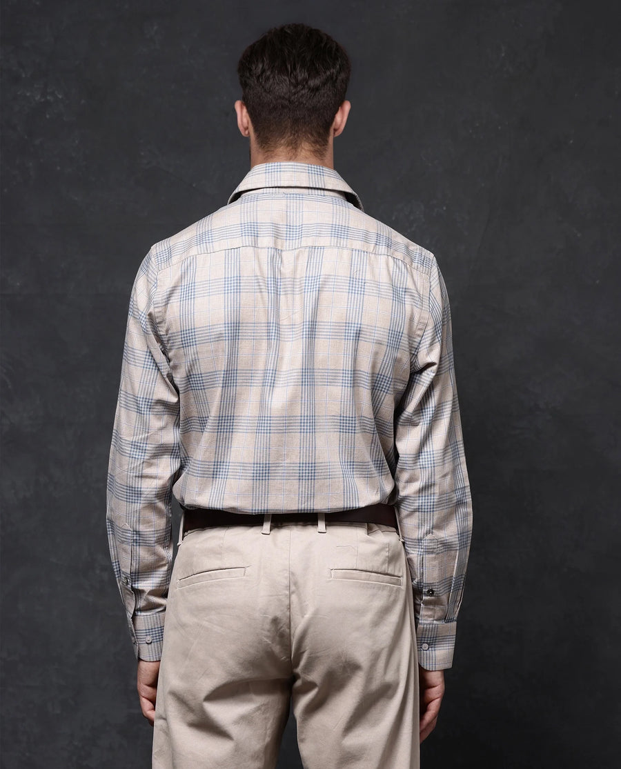 Rare Rabbit Men's Aporo Beige Cotton Checked Print Regular Fit Full Sleeve Collared Shirt