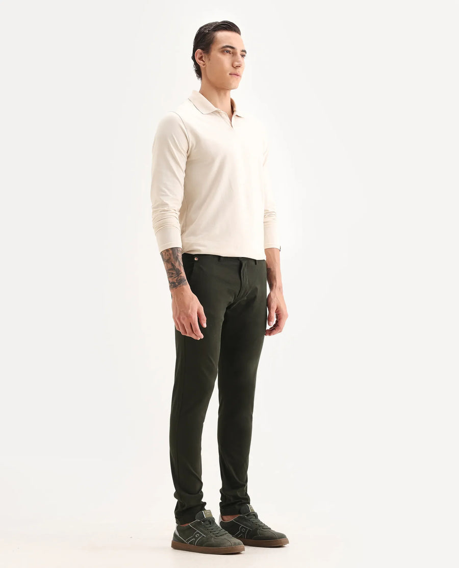 Rare Rabbit Men's Aps Dark Green Cotton Plain Regular Fit Trouser