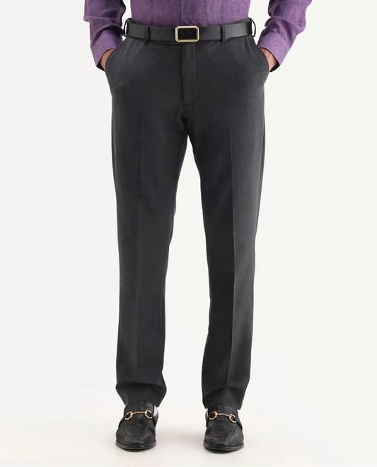 Rare Rabbit Men's Arbo Grey Wool Plain Regular Fit Trouser