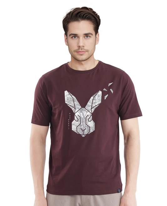 Rare Rabbit Men's Arbor-1 Maroon Cotton Graphic Print Regular Fit Half Sleeve Crew Neck T-Shirt