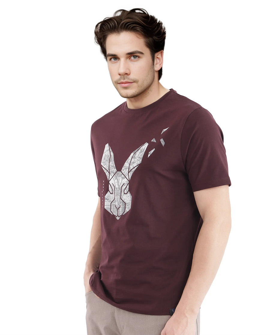 Rare Rabbit Men's Arbor-1 Maroon Cotton Graphic Print Regular Fit Half Sleeve Crew Neck T-Shirt