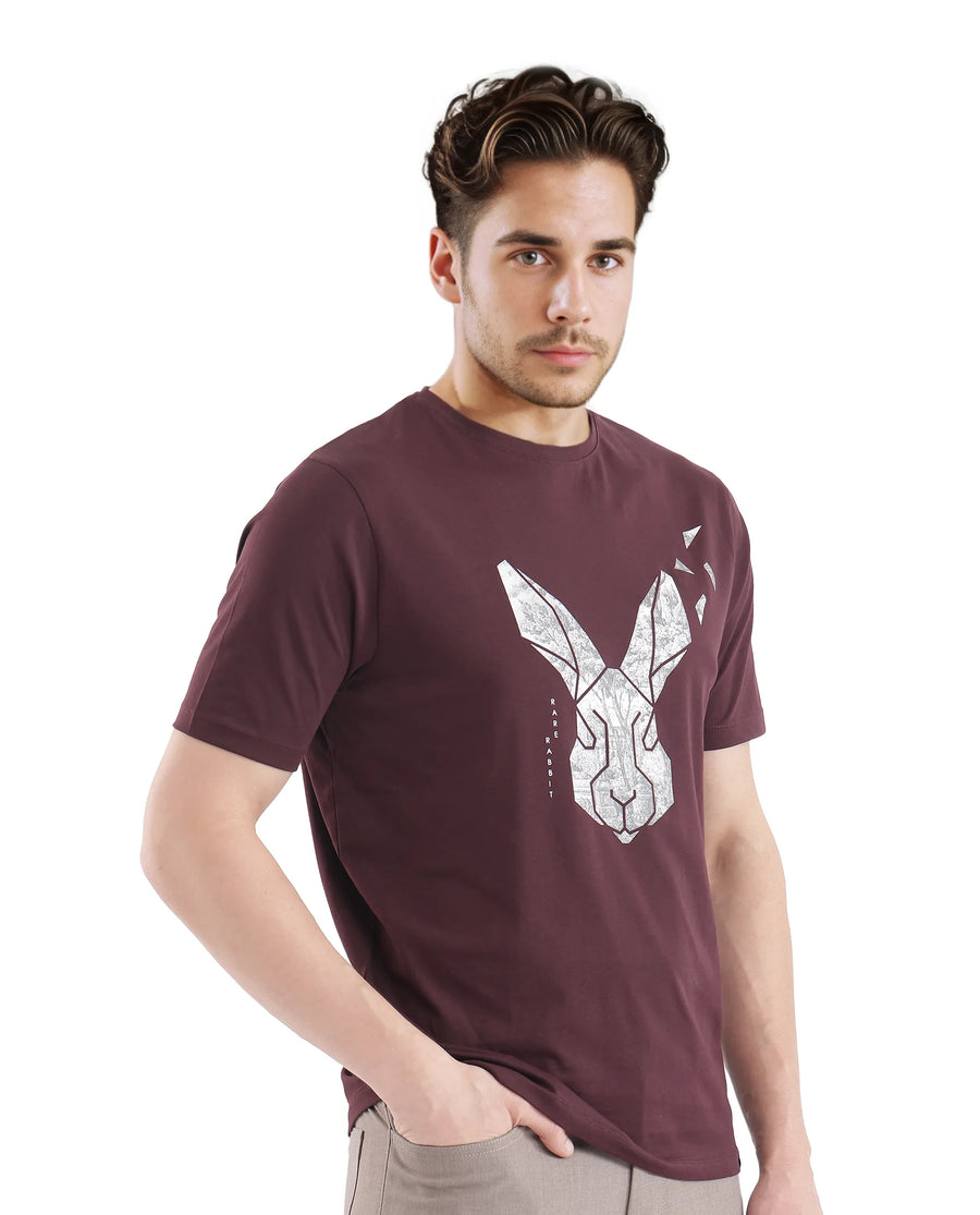 Rare Rabbit Men's Arbor-1 Maroon Cotton Graphic Print Regular Fit Half Sleeve Crew Neck T-Shirt