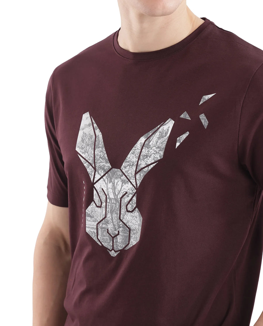 Rare Rabbit Men's Arbor-1 Maroon Cotton Graphic Print Regular Fit Half Sleeve Crew Neck T-Shirt