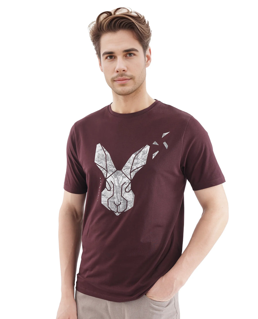 Rare Rabbit Men's Arbor-1 Maroon Cotton Graphic Print Regular Fit Half Sleeve Crew Neck T-Shirt