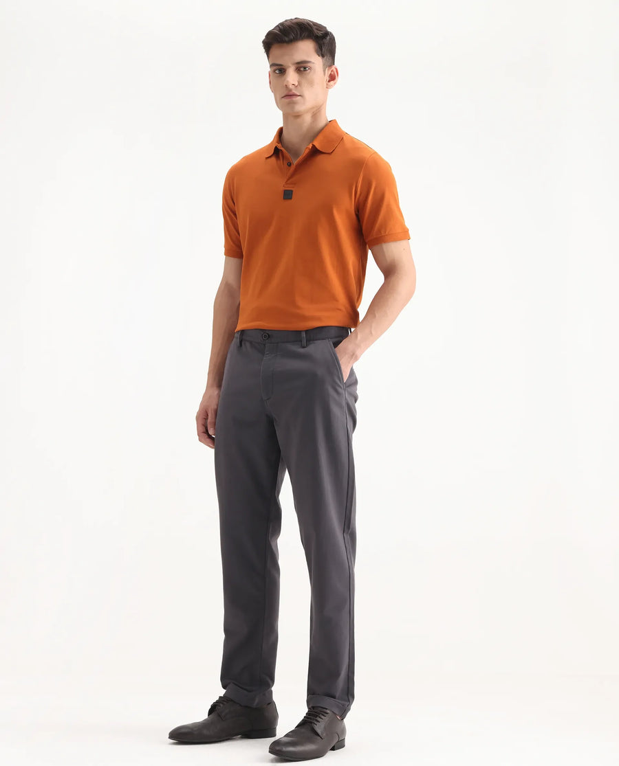 Rare Rabbit Men's Aries Dark Grey Cotton Blend Plain Regular Fit Trouser