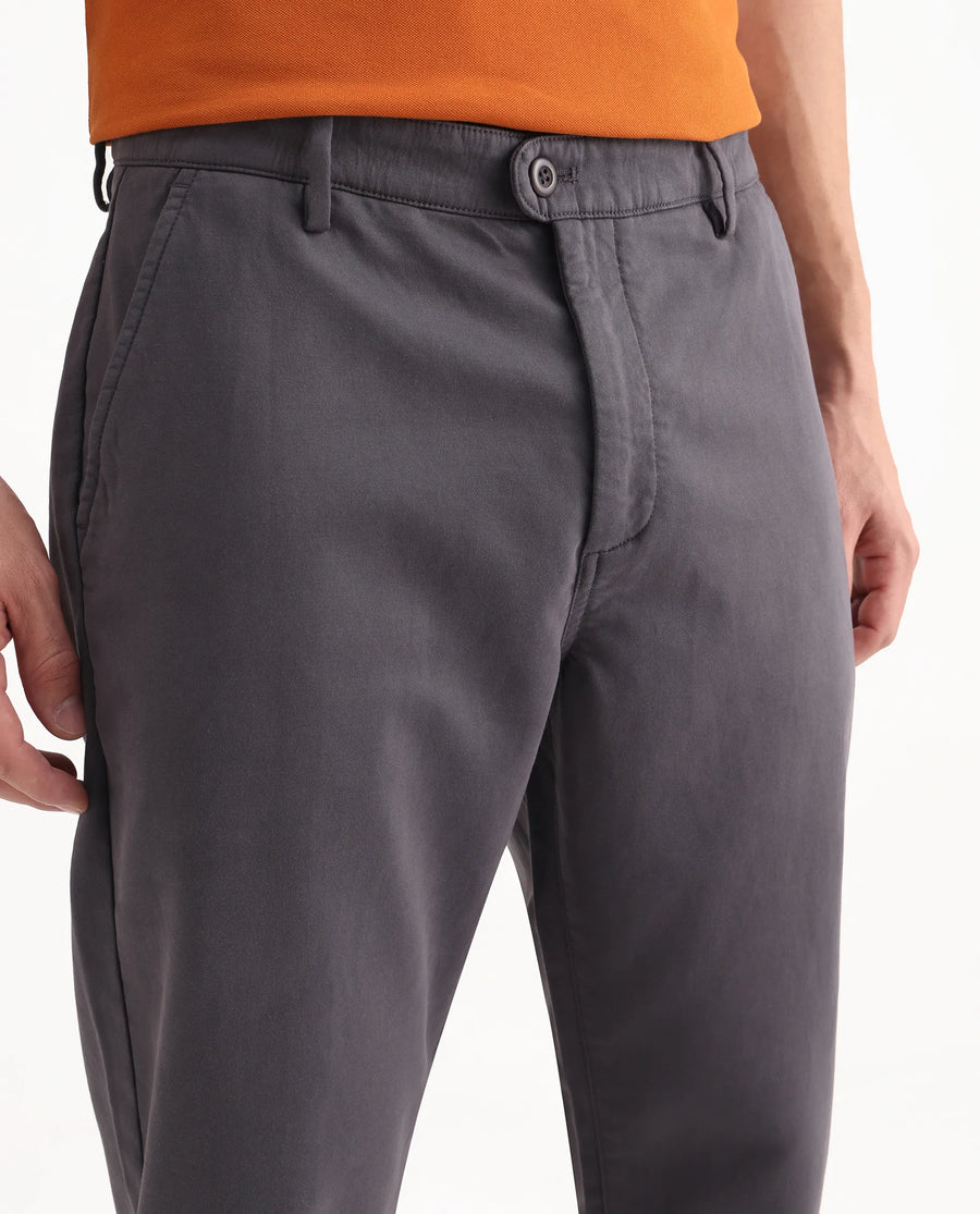 Rare Rabbit Men's Aries Dark Grey Cotton Blend Plain Regular Fit Trouser