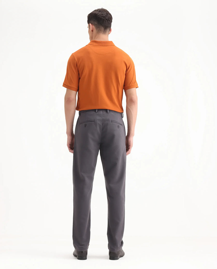 Rare Rabbit Men's Aries Dark Grey Cotton Blend Plain Regular Fit Trouser