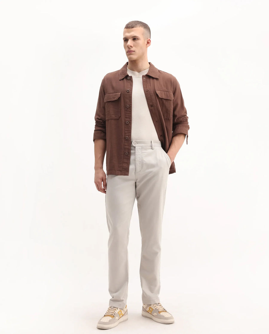 Rare Rabbit Men's Aries Light Grey Cotton Blend Plain Regular Fit Trouser