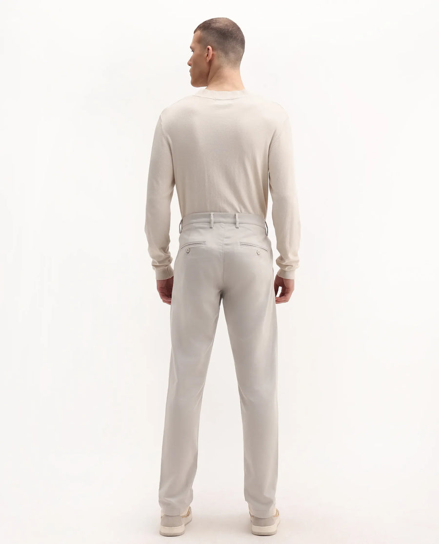 Rare Rabbit Men's Aries Light Grey Cotton Blend Plain Regular Fit Trouser