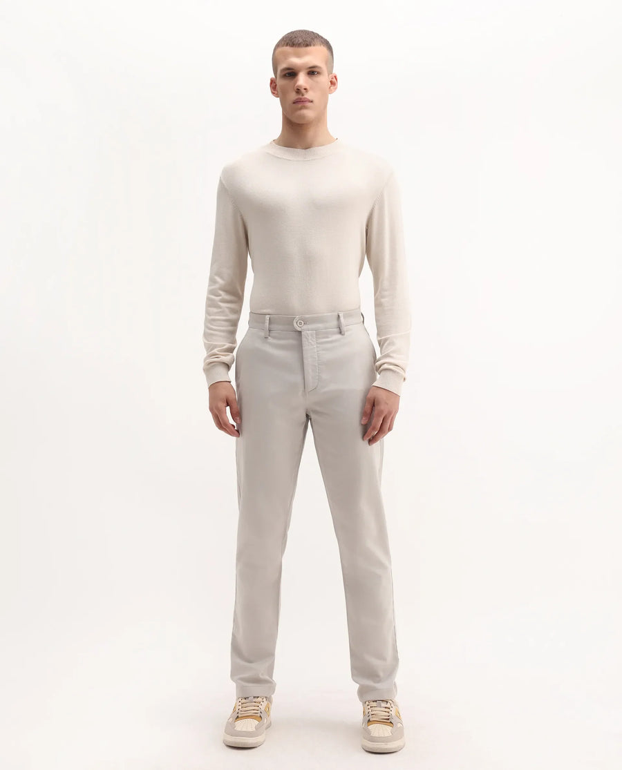 Rare Rabbit Men's Aries Light Grey Cotton Blend Plain Regular Fit Trouser