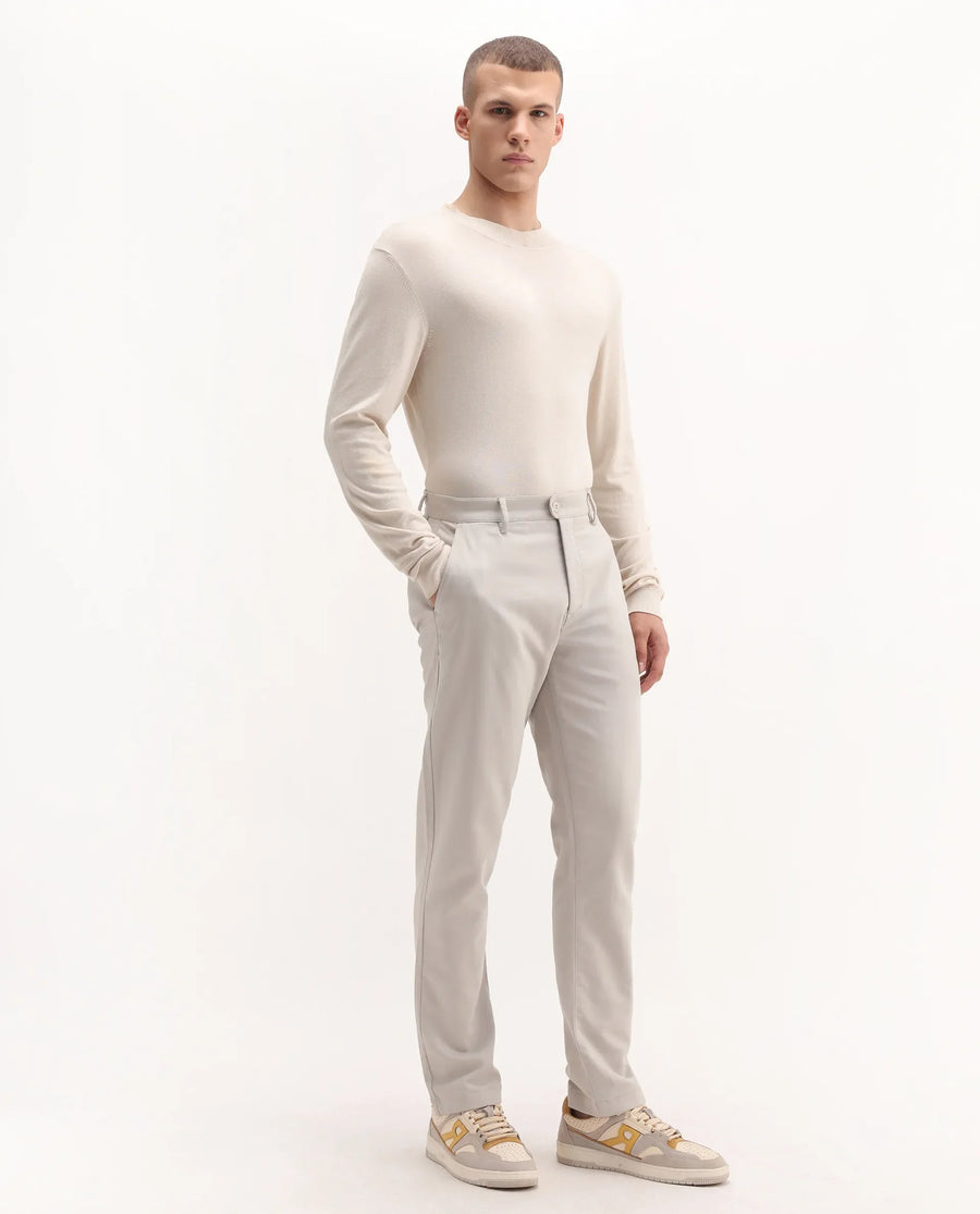 Rare Rabbit Men's Aries Light Grey Cotton Blend Plain Regular Fit Trouser