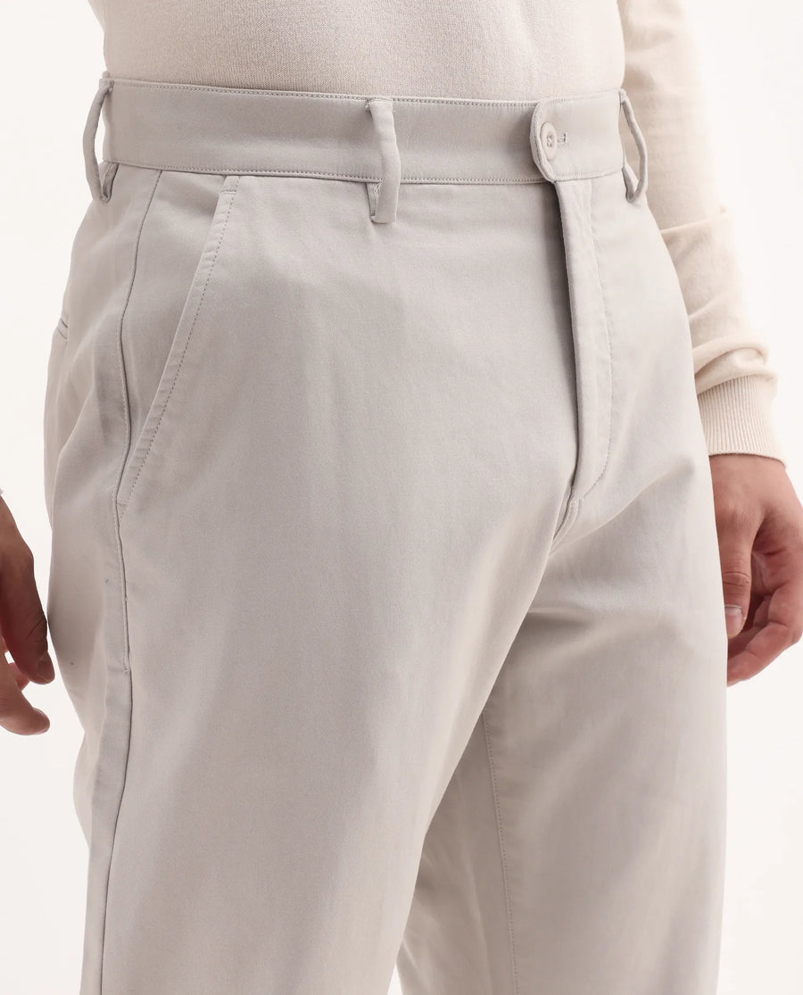 Rare Rabbit Men's Aries Light Grey Cotton Blend Plain Regular Fit Trouser