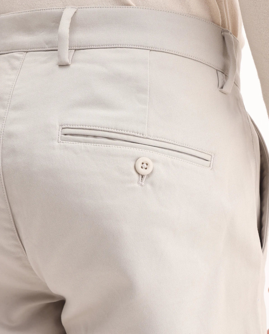 Rare Rabbit Men's Aries Light Grey Cotton Blend Plain Regular Fit Trouser