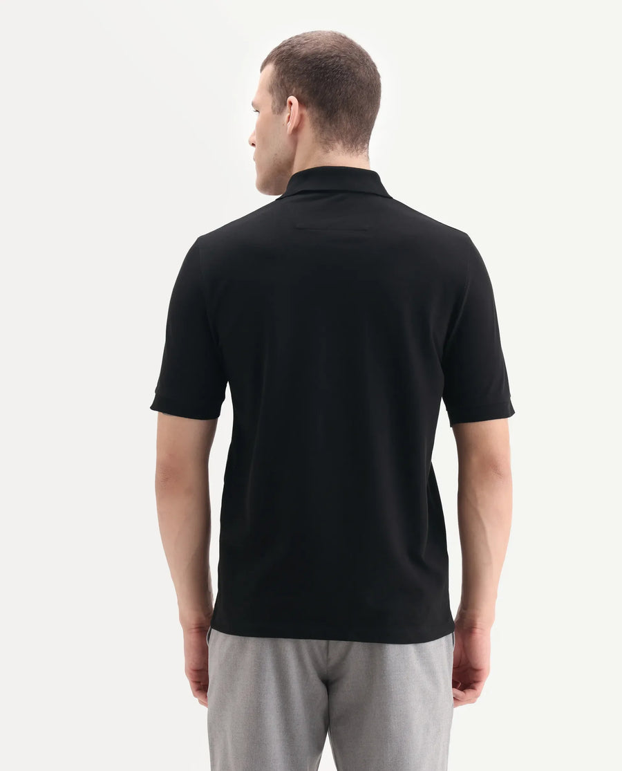 Rare Rabbit Men's Arko Black Cotton Blend Plain Regular Fit Half Sleeve Polo