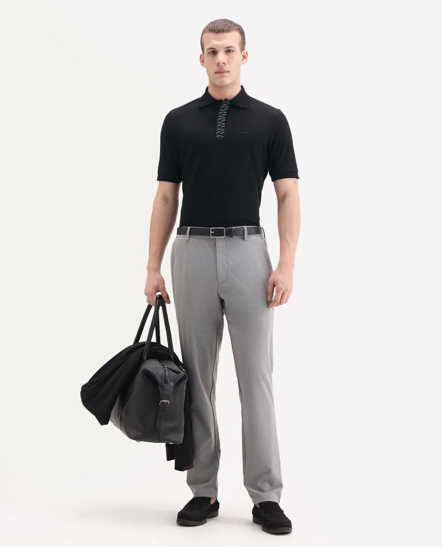 Rare Rabbit Men's Arko Black Cotton Blend Plain Regular Fit Half Sleeve Polo