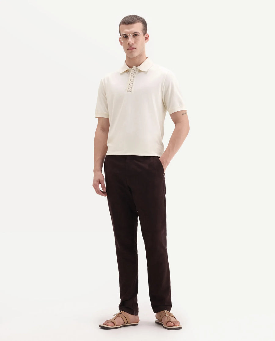 Rare Rabbit Men's Arko Off White Cotton Blend Plain Regular Fit Half Sleeve Polo